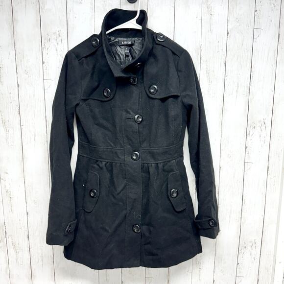 A. Byer Jackets & Blazers - A. Byer Coat Women Medium Black Collared Peacoat Front Flap Over Button Pockets